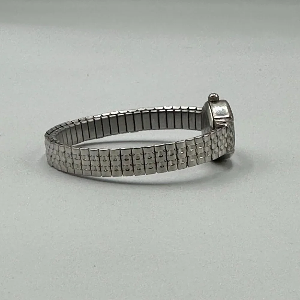 3/$30 Oval Dial Watch Women Black Face Silver Stretch Band New Battery 6.25